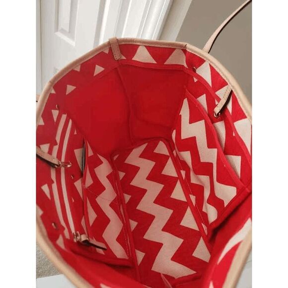 Kate Spade Harmony Chevron Tote Red Ivory - Picture 8 of 12